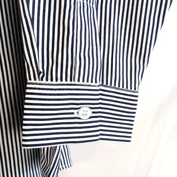 Blue White Stripe Collared Tunic Blouse Long Sleeve Women’s Shirt Casual - Picture 3 of 5